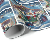 雪のクリスマスにトラクターを運転するサンタ ラッピングペーパー (ロールコーナー)