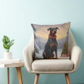 雪のクリスマスにドベルマン犬 クッション (椅子)