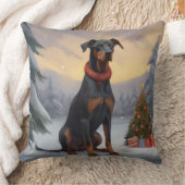 雪のクリスマスにドベルマン犬 クッション (ブランケット)