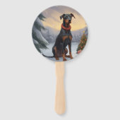 雪のクリスマスにドベルマン犬 ハンドファン (正面)