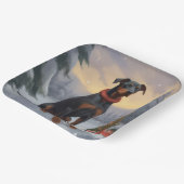 雪のクリスマスにドベルマン犬 ペーパープレート (傾斜あり)