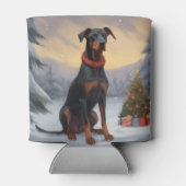 雪のクリスマスにドベルマン犬 缶クーラー (裏面)