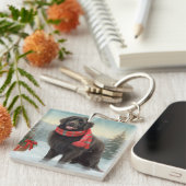 雪のクリスマスにニューファンドランド犬 キーホルダー (正面右)