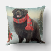 雪のクリスマスにニューファンドランド犬 クッション (裏面)