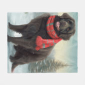 雪のクリスマスにニューファンドランド犬 フリースブランケット (正面(横))