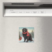 雪のクリスマスにニューファンドランド犬 マグネット (インサイチュ (食洗機))