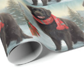 雪のクリスマスにニューファンドランド犬 ラッピングペーパー (ロールコーナー)