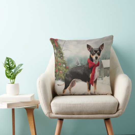 雪のクリスマスにネズミのテリア犬 クッション (椅子)