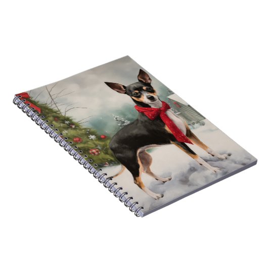 雪のクリスマスにネズミのテリア犬 ノートブック (右側)