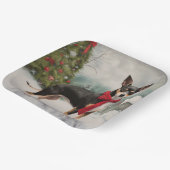 雪のクリスマスにネズミのテリア犬 ペーパープレート (傾斜あり)