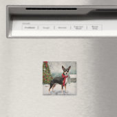 雪のクリスマスにネズミのテリア犬 マグネット (インサイチュ (食洗機))