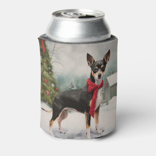 雪のクリスマスにネズミのテリア犬 缶クーラー (缶裏面)