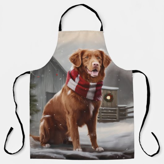 雪のクリスマスにノバスコシアダックトーラードッグ エプロン (正面)