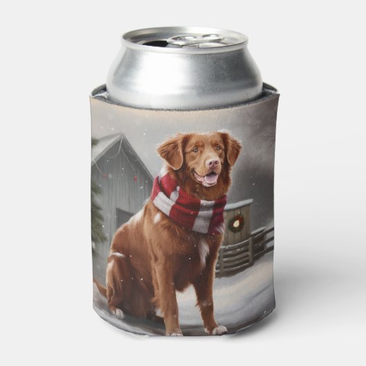 雪のクリスマスにノバスコシアダックトーラードッグ 缶クーラー (缶正面)