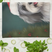 雪のクリスマスにハバニーズの犬 キッチンタオル (折り畳み)