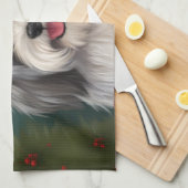 雪のクリスマスにハバニーズの犬 キッチンタオル (四つ折り)