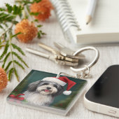 雪のクリスマスにハバニーズの犬 キーホルダー (正面右)