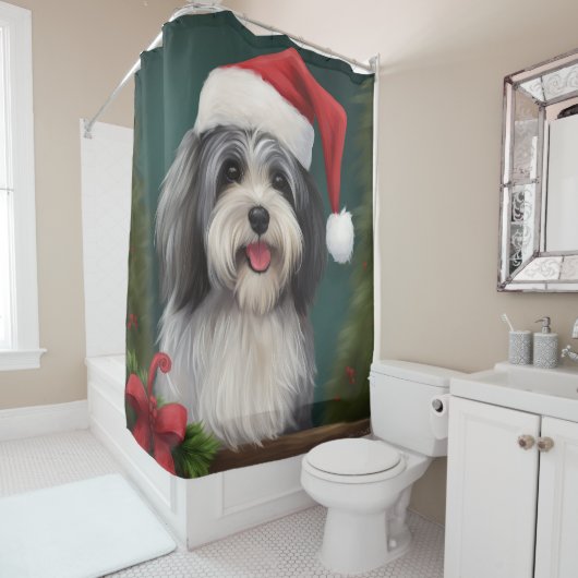 雪のクリスマスにハバニーズの犬 シャワーカーテン (インサイチュ)