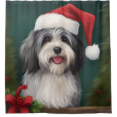 雪のクリスマスにハバニーズの犬 シャワーカーテン (正面)