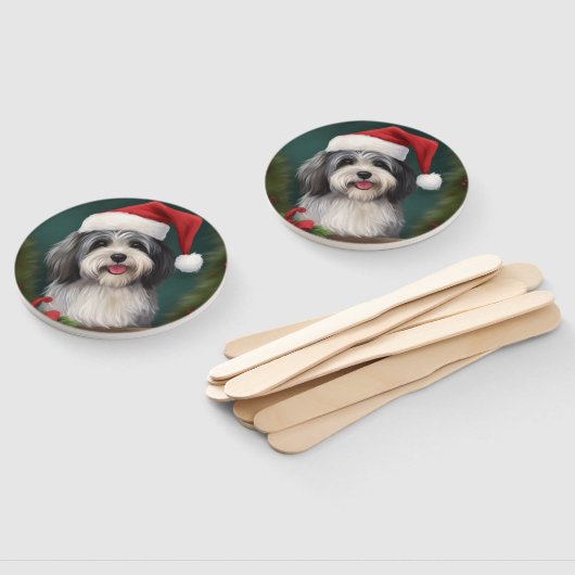 雪のクリスマスにハバニーズの犬 ハンドファン (組立なし)