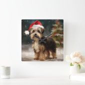 雪のクリスマスにバイワーテリア犬 スクエア壁時計 (ホーム)