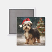 雪のクリスマスにバイワーテリア犬 マグネット (正面/裏面)