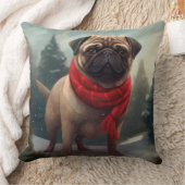 雪のクリスマスにパグ犬 クッション (ブランケット)