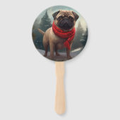 雪のクリスマスにパグ犬 ハンドファン (裏面)