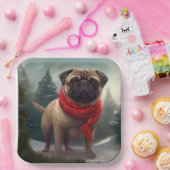 雪のクリスマスにパグ犬 ペーパープレート (パーティー)