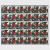 雪のクリスマスにパグ犬 ラッピングペーパー (フラット)