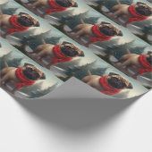 雪のクリスマスにパグ犬 ラッピングペーパー (角)