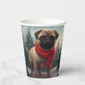 雪のクリスマスにパグ犬 紙コップ (裏面)
