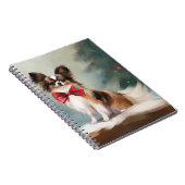 雪のクリスマスにパピロン犬 ノートブック (右側)