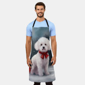 雪のクリスマスにビコンフリースドッグ エプロン (着用した状態)