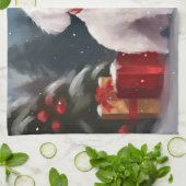 雪のクリスマスにビコンフリースドッグ キッチンタオル (折り畳み)