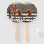 雪のクリスマスにビズラ犬 ハンドファン (正面&裏面)