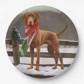 雪のクリスマスにビズラ犬 ペーパープレート (正面)