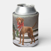 雪のクリスマスにビズラ犬 缶クーラー (缶正面)
