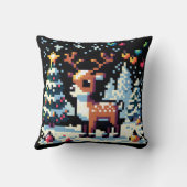 雪のクリスマスにピクセルアートトナカイ クッション (裏面)