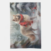 雪のクリスマスにフィンランドのラプンド犬 キッチンタオル (縦)