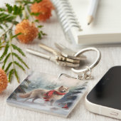 雪のクリスマスにフィンランドのラプンド犬 キーホルダー (正面右)