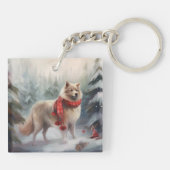 雪のクリスマスにフィンランドのラプンド犬 キーホルダー (裏面)