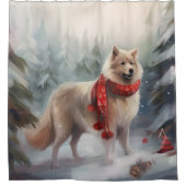 雪のクリスマスにフィンランドのラプンド犬 シャワーカーテン (正面)
