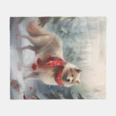 雪のクリスマスにフィンランドのラプンド犬 フリースブランケット (正面(横))