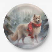 雪のクリスマスにフィンランドのラプンド犬 ペーパープレート (正面)
