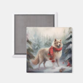 雪のクリスマスにフィンランドのラプンド犬 マグネット (正面/裏面)