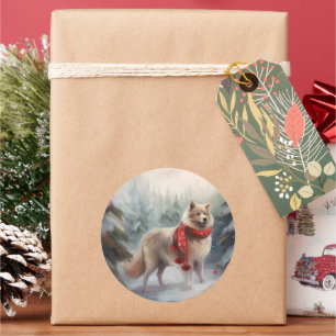雪のクリスマスにフィンランドのラプンド犬 ラウンドシール