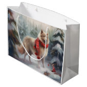 雪のクリスマスにフィンランドのラプンド犬 ラージペーパーバッグ (裏面アングル)