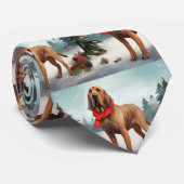 雪のクリスマスにブラッドハウンド犬 ネクタイ (ロール)