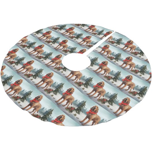 雪のクリスマスにブラッドハウンド犬 ブラッシュドポリエステルツリースカート (アングル)